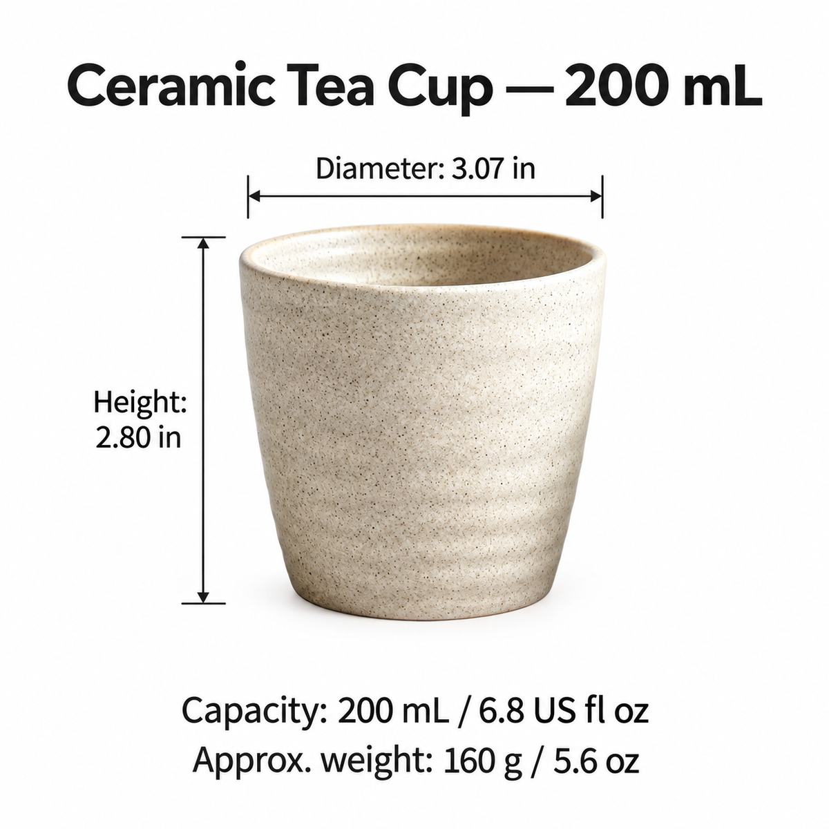Handmade Speckled Ceramic Tea Cup – 135 mL / 200 mL