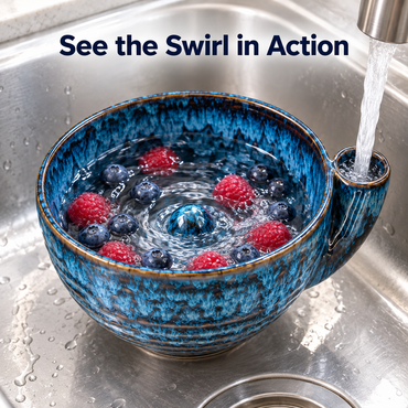 Blue Ceramic Berry Swirl Bowl with Free Silicone Mat