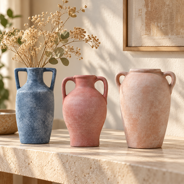 Warm Ivory Textured Ceramic Vase with Twin Handles