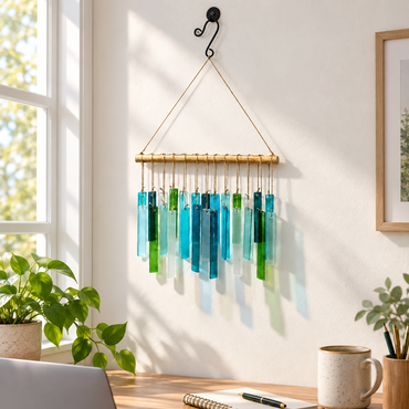 Blue & Green Glass Wall Hanging – 28 × 51 cm