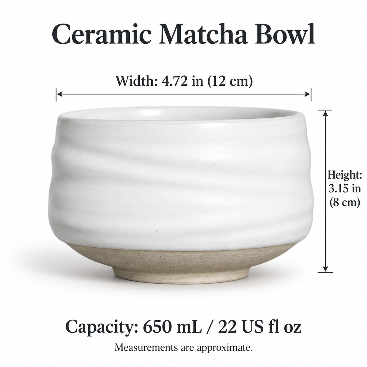 Ceramic Matcha Bowl – 650 mL | Bowl Only or 4-Piece Set