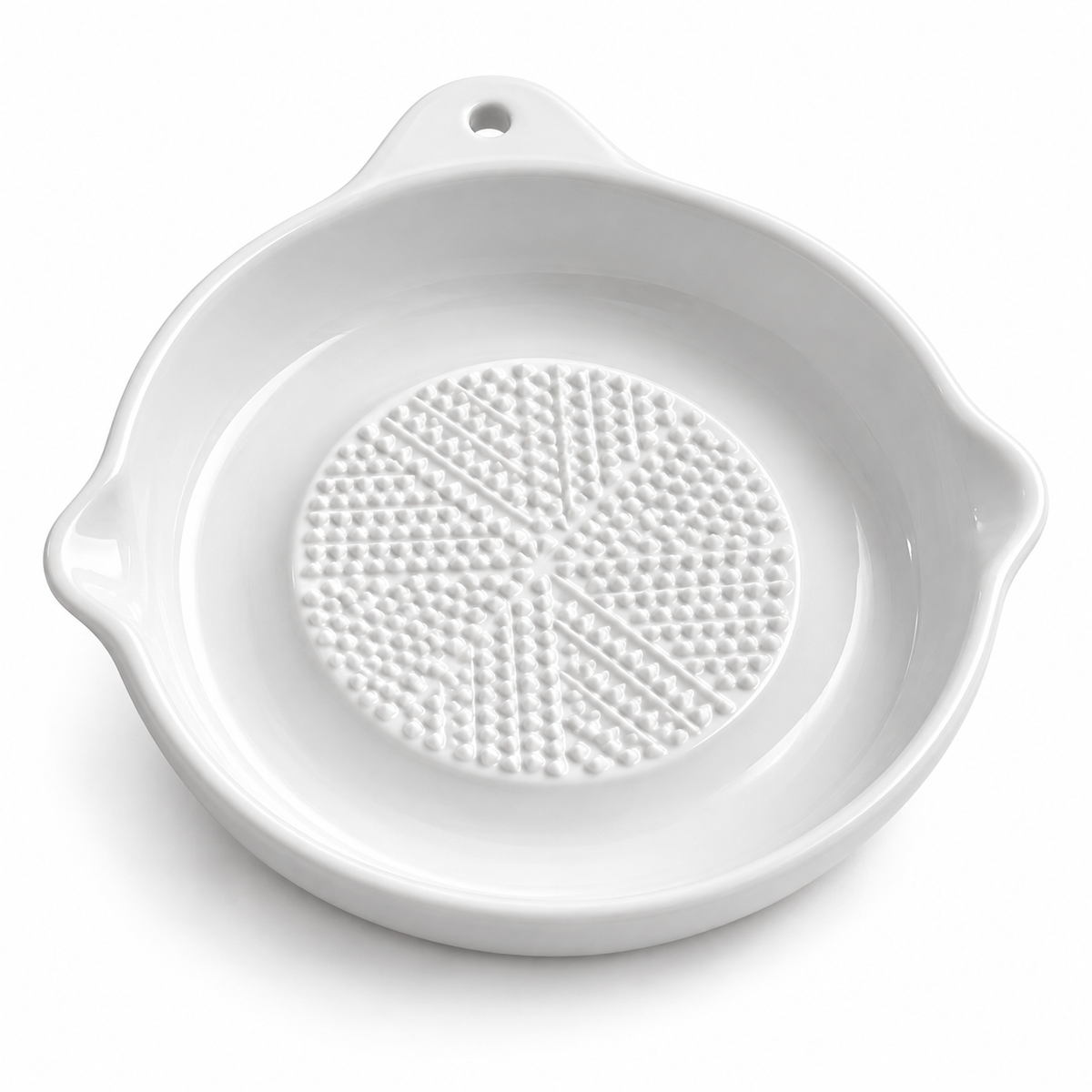 White Ceramic Garlic Grater Plate with Pouring Spout