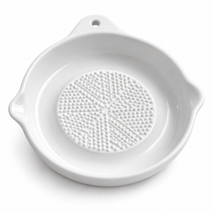 White Ceramic Garlic Grater Plate with Pouring Spout