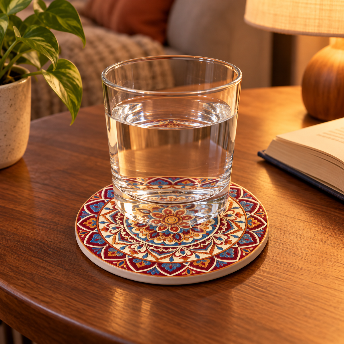 Decorative Ceramic Coaster with Cork Backing – Four Designs