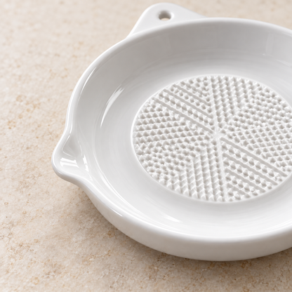 White Ceramic Garlic Grater Plate with Pouring Spout