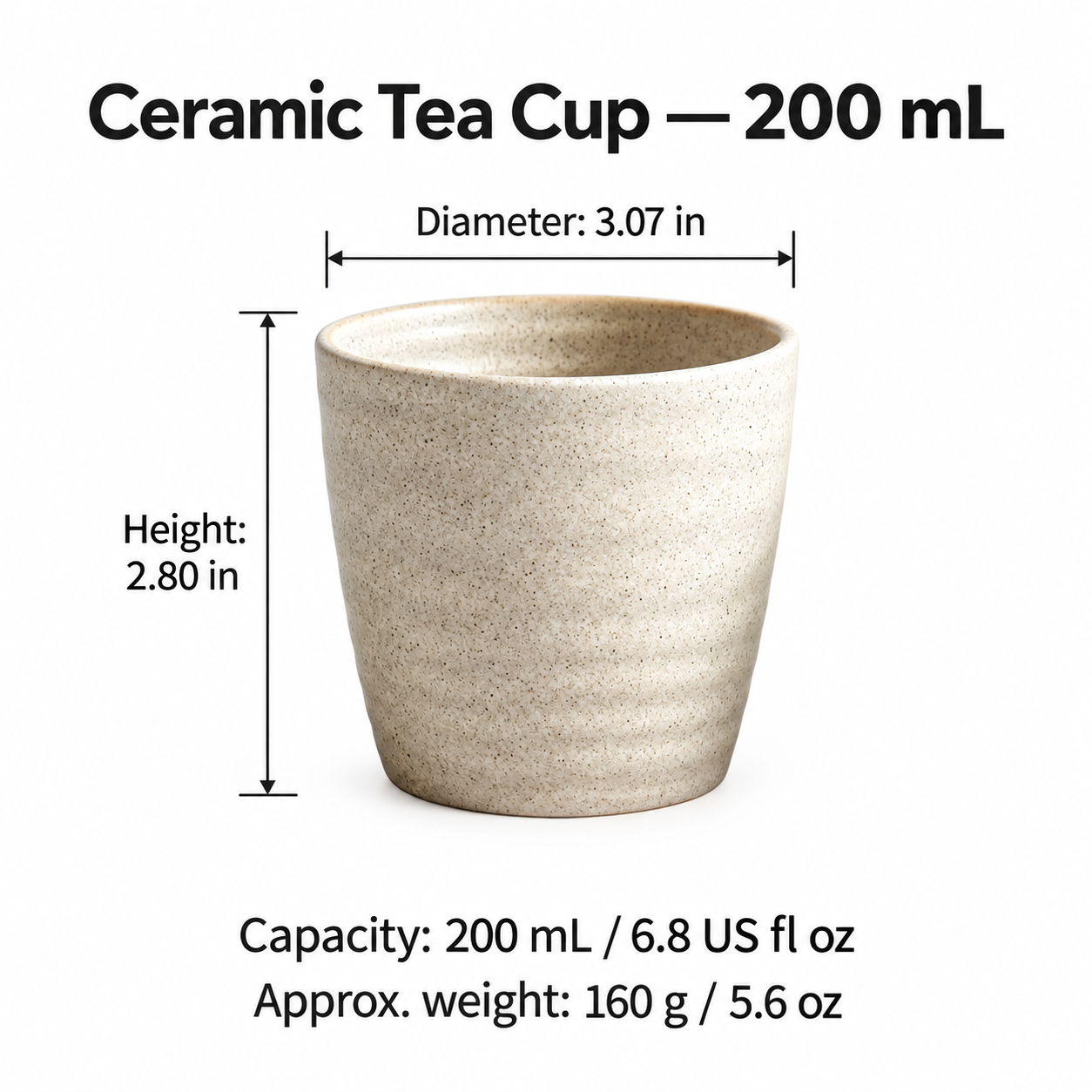 Handmade Speckled Ceramic Tea Cup – 135 mL / 200 mL