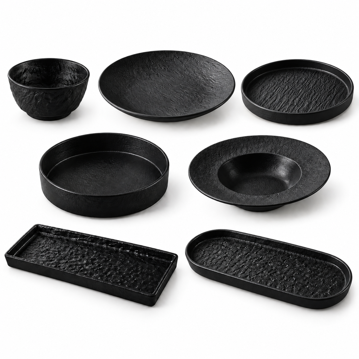 Rock Texture Ceramic Dinnerware Collection – Black & White