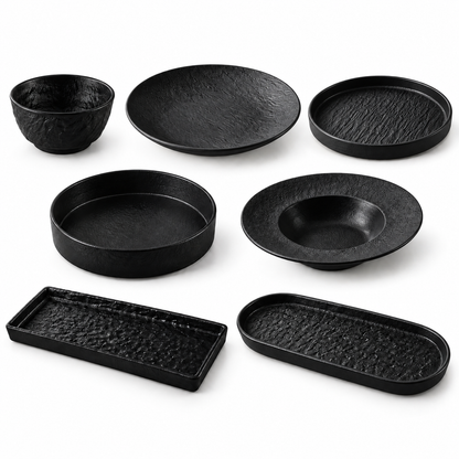 Rock Texture Ceramic Dinnerware Collection – Black & White
