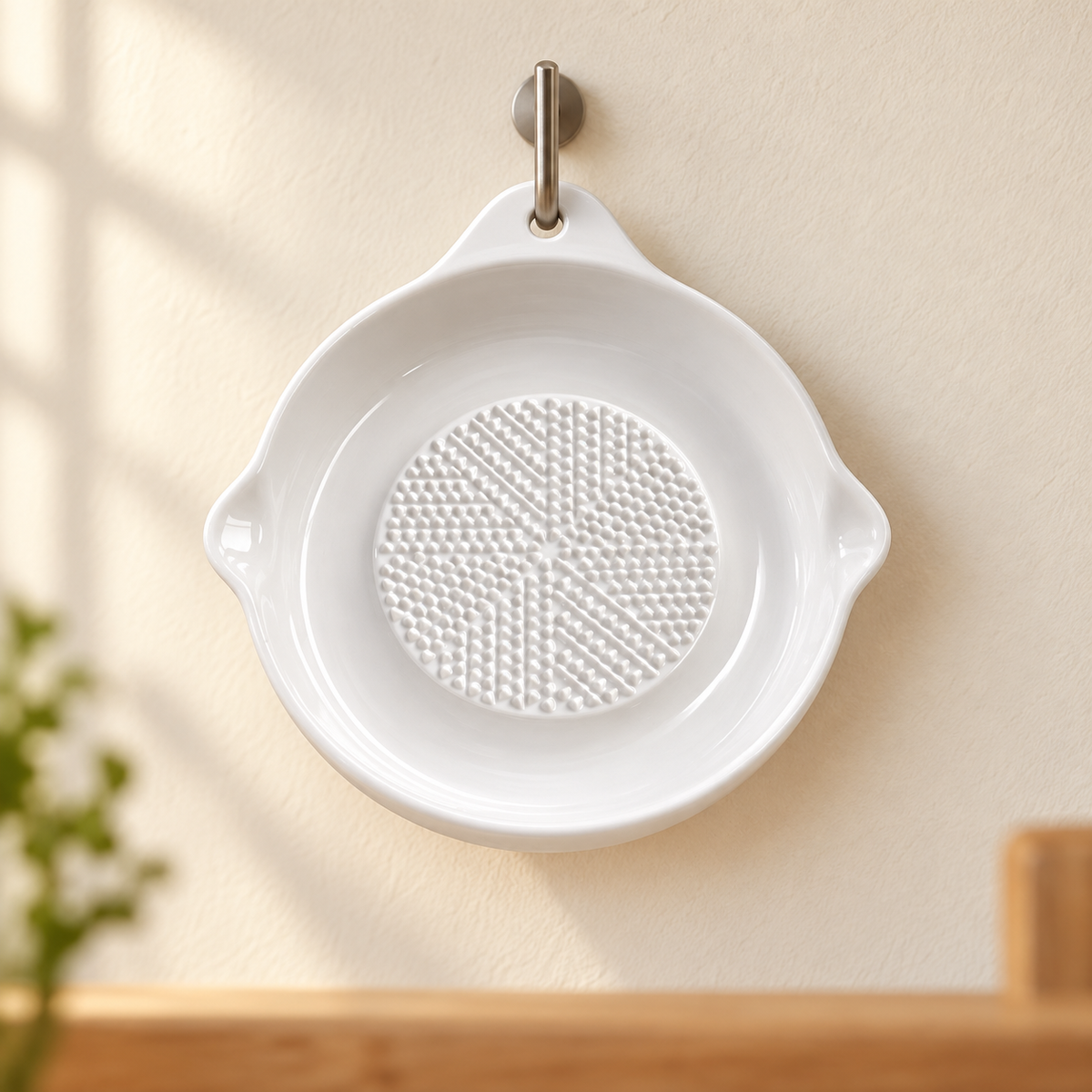 White Ceramic Garlic Grater Plate with Pouring Spout