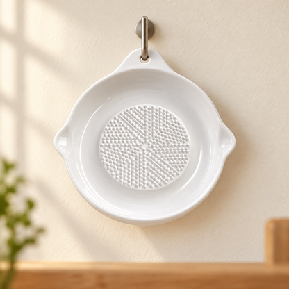 White Ceramic Garlic Grater Plate with Pouring Spout