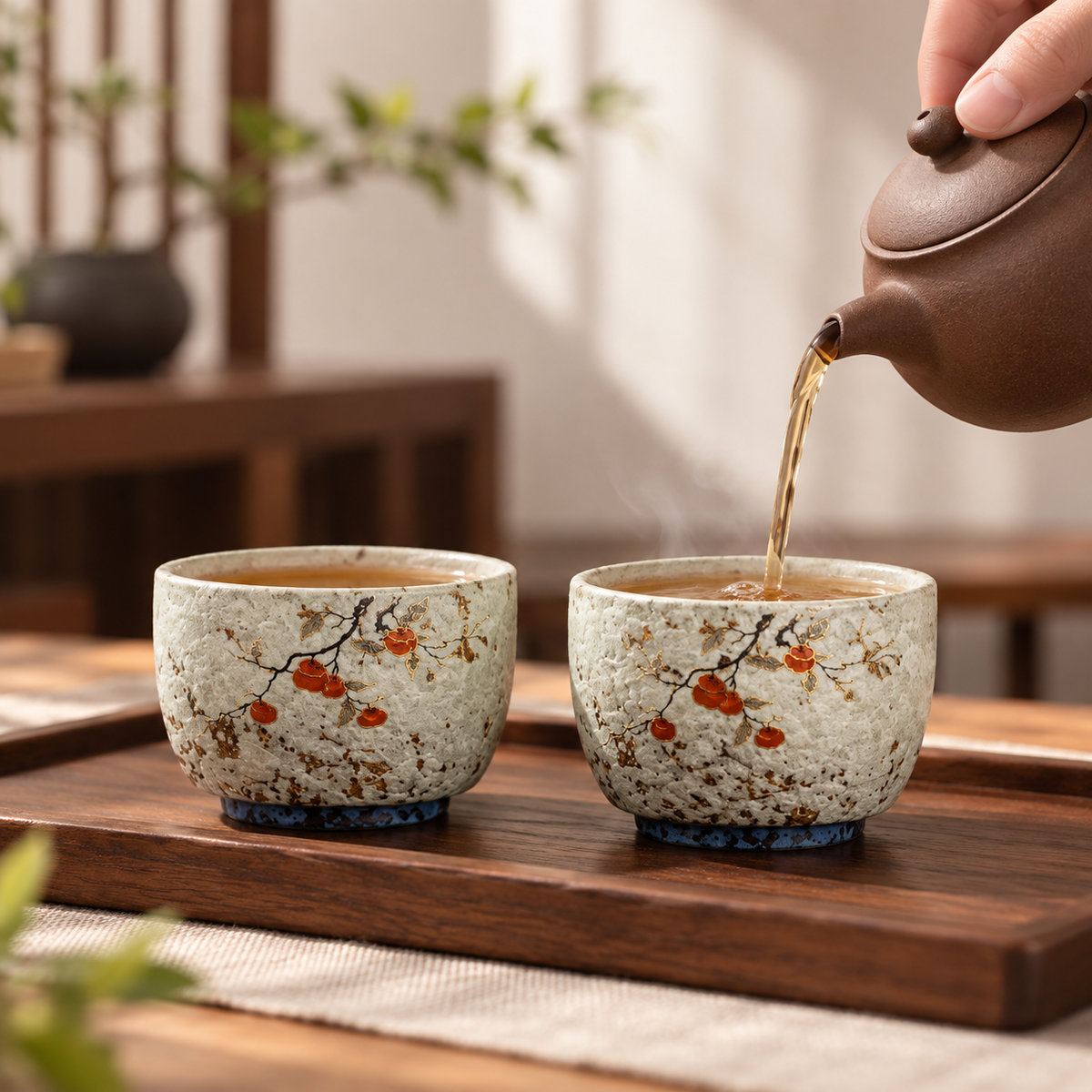 Botanical Ceramic Teacups – Single Cup or Set of 2