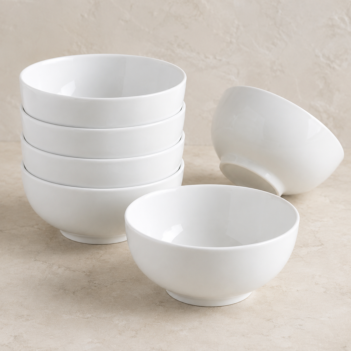 Classic White Ceramic Bowls – Set of 6