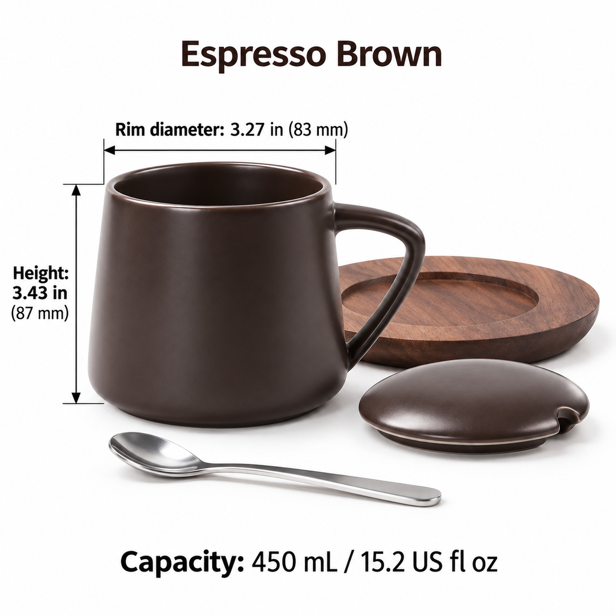 Ceramic Mug Gift Set with Lid, Spoon & Wooden Saucer – 450 mL