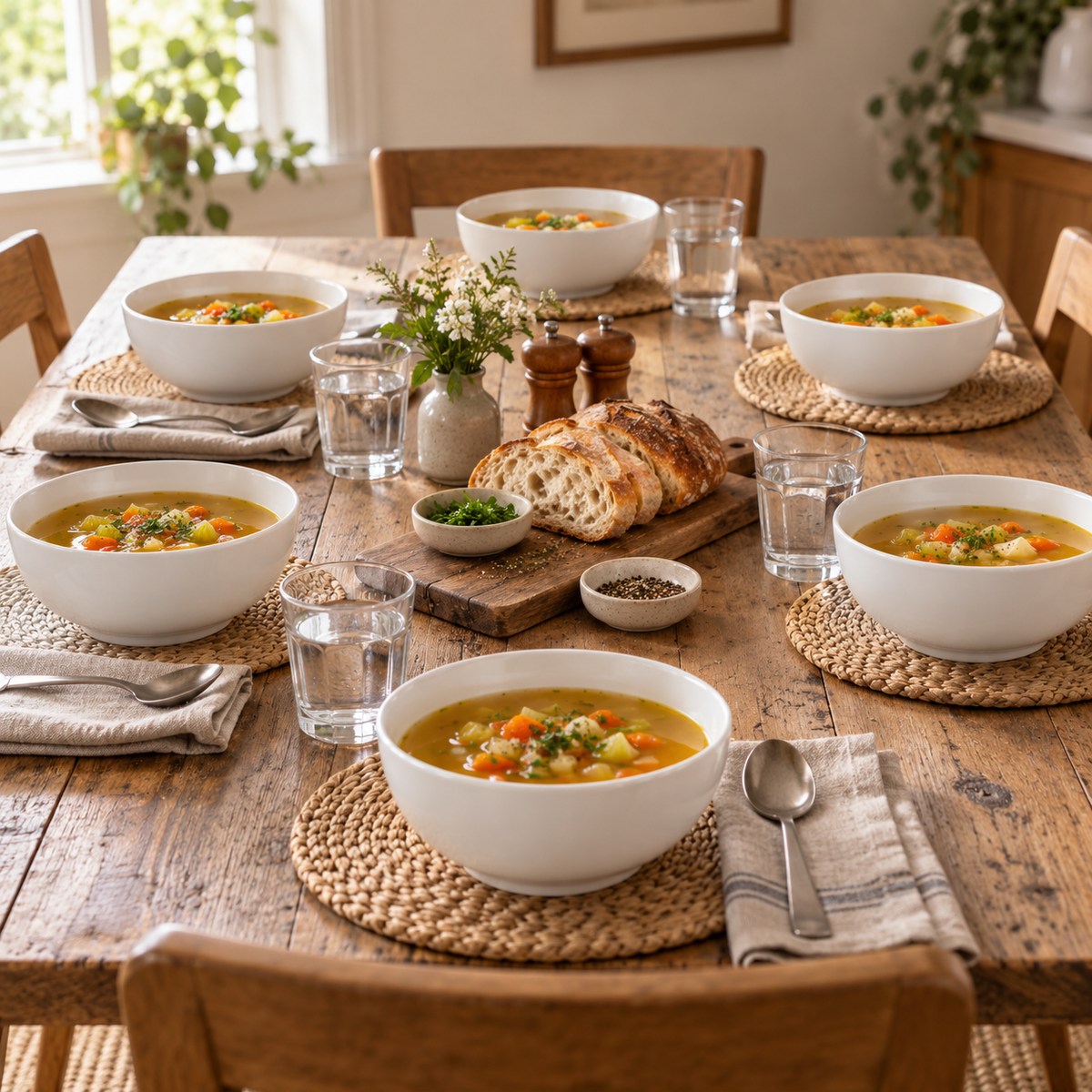 Classic White Ceramic Bowls – Set of 6