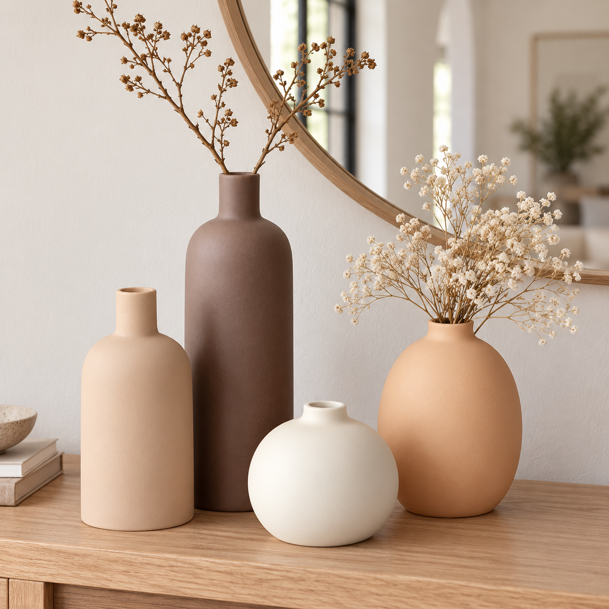 Earth Tone Ceramic Vase Set – Set of 4
