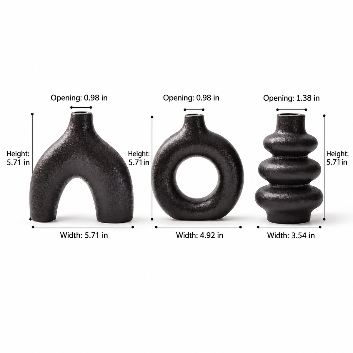 Sculptural Ceramic Vase Set of 3 – Arch, Donut & Wave