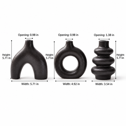 Sculptural Ceramic Vase Set of 3 – Arch, Donut & Wave