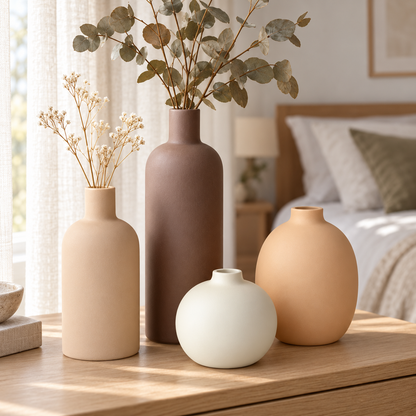 Earth Tone Ceramic Vase Set – Set of 4