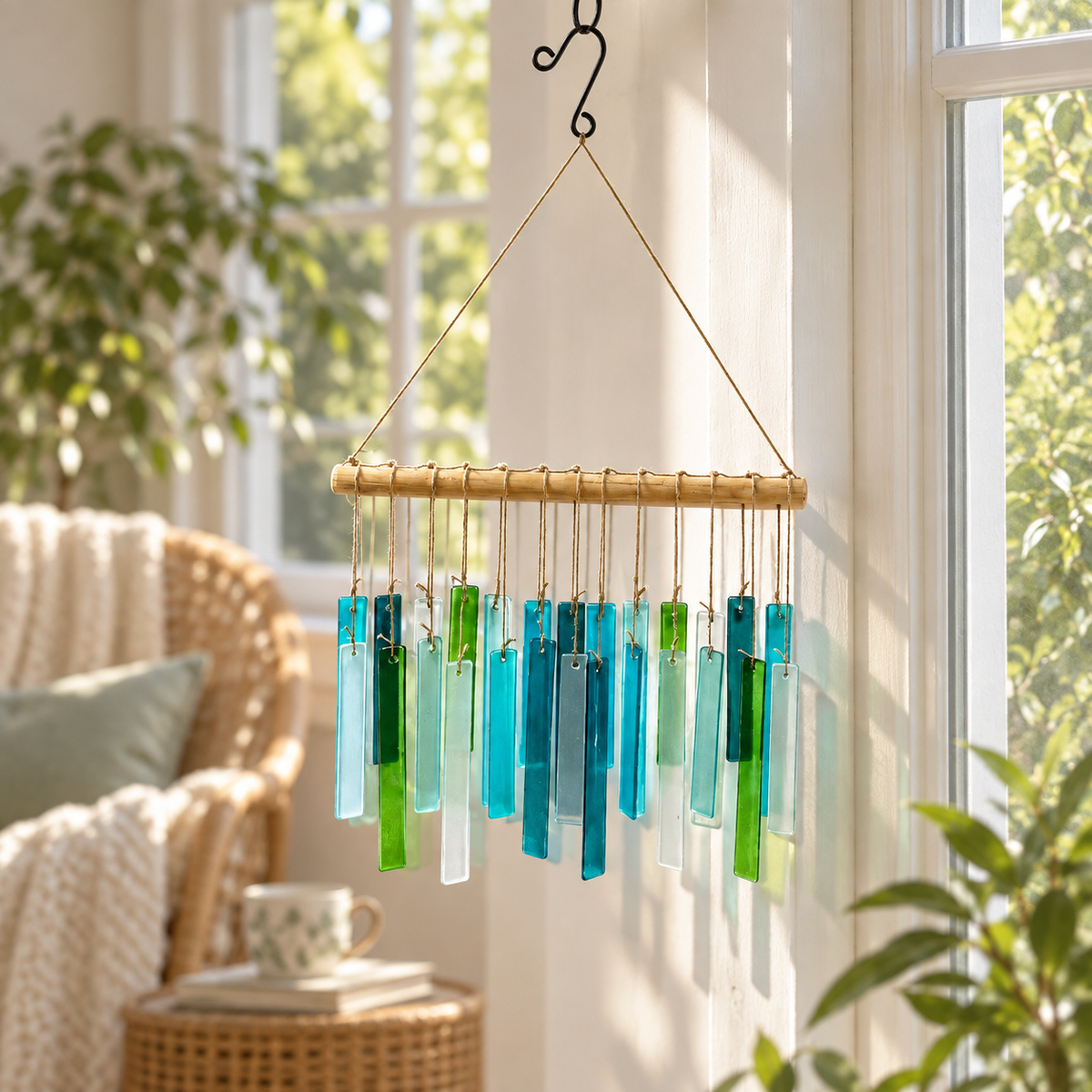 Blue & Green Glass Wall Hanging – 28 × 51 cm