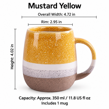 Speckled Ceramic Coffee Mug, 350 ml – Mustard Yellow & Blue Gray