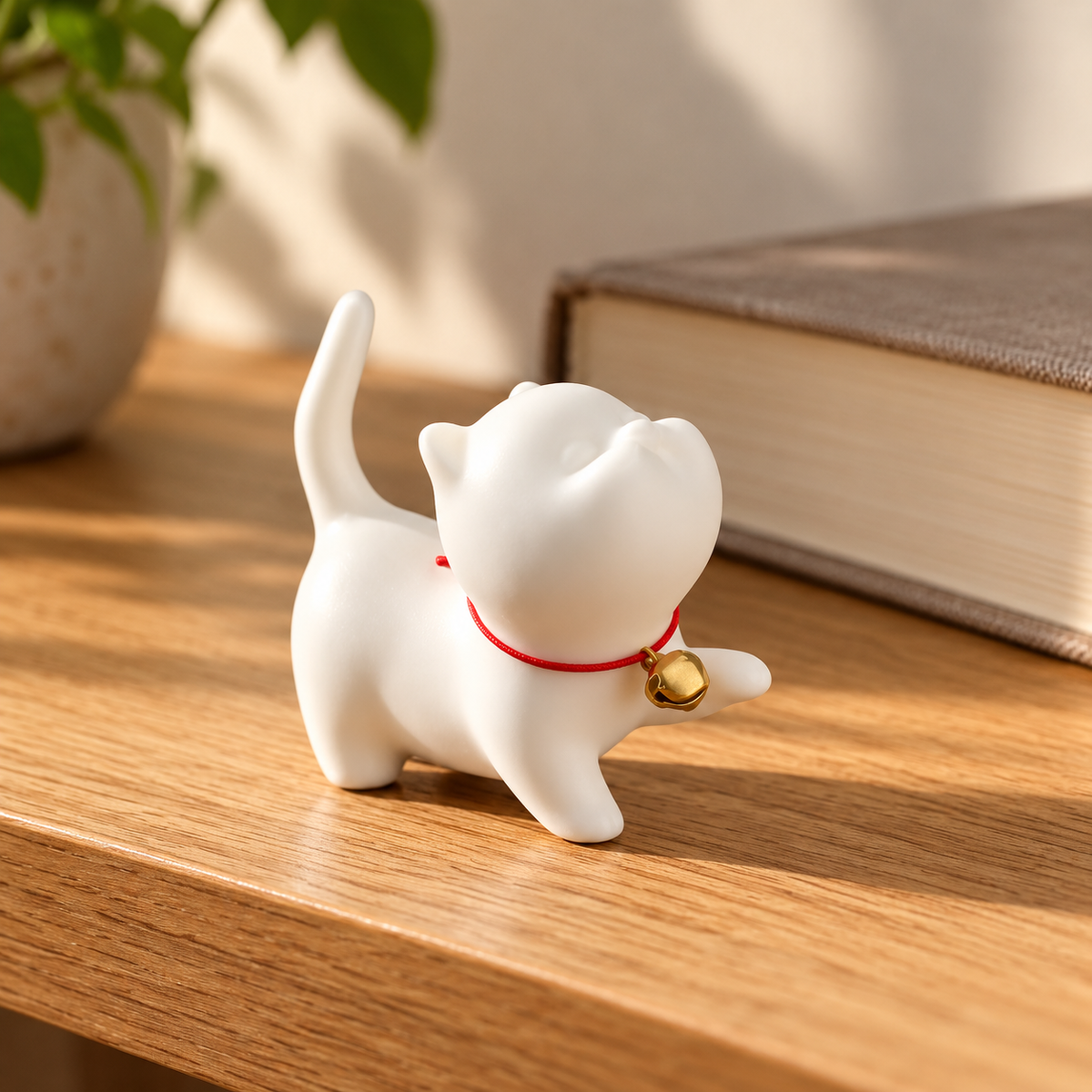 White Ceramic Cat Incense Holder – With or Without Tray