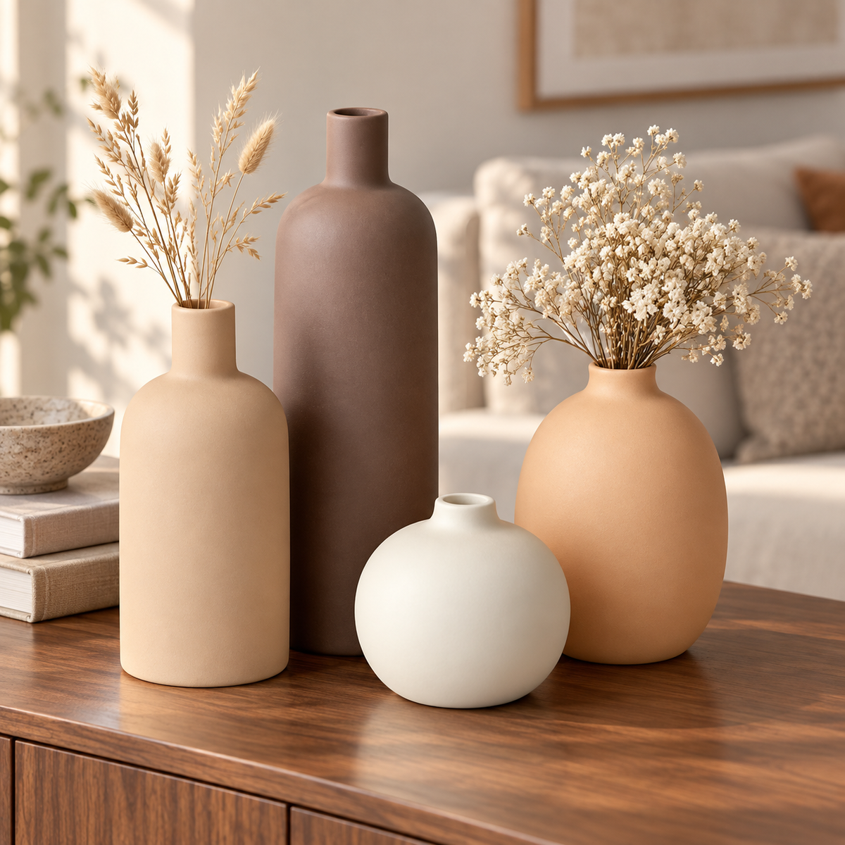 Earth Tone Ceramic Vase Set – Set of 4
