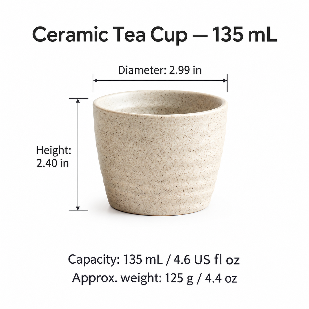 Handmade Speckled Ceramic Tea Cup – 135 mL / 200 mL
