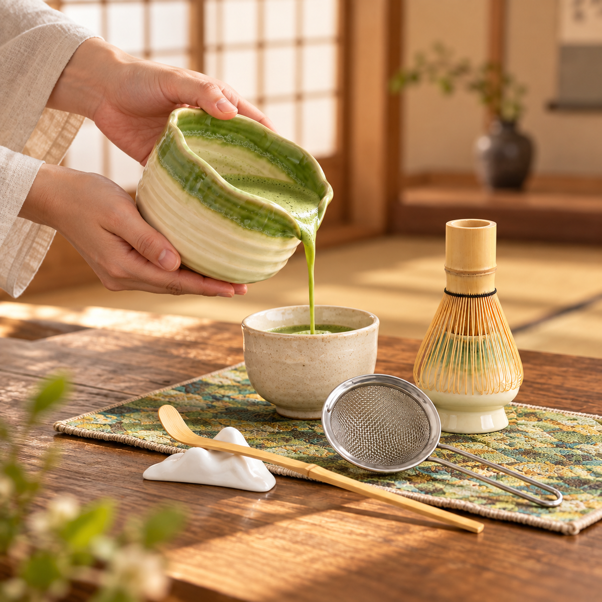 7-Piece Scalloped Ceramic Matcha Set with Gift Box