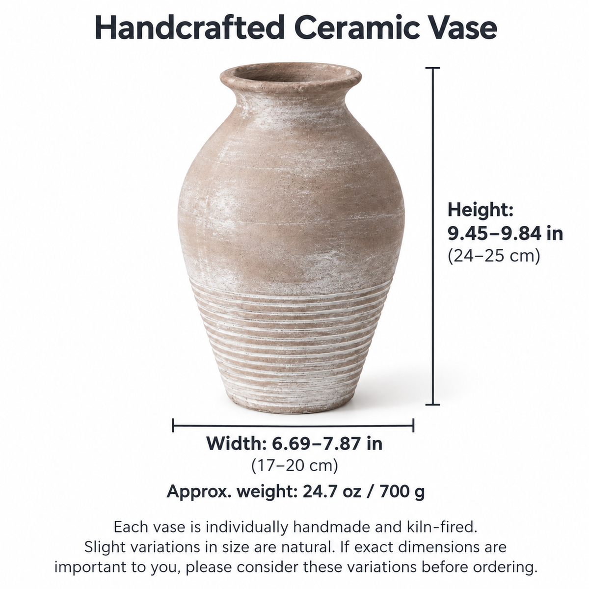 Rustic Textured Ceramic Vase – Taupe