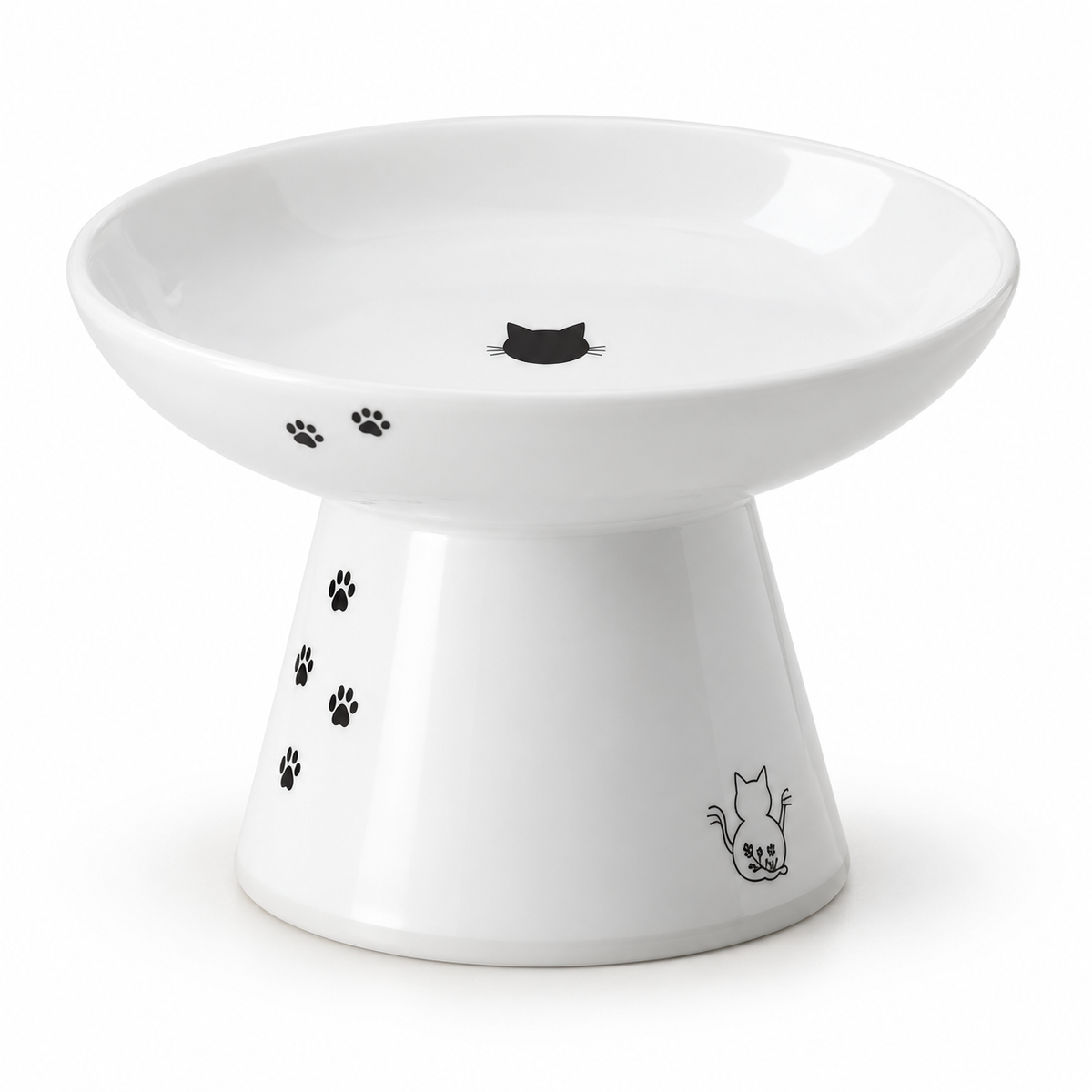 White Ceramic Elevated Cat Bowl – Wide & Shallow Design