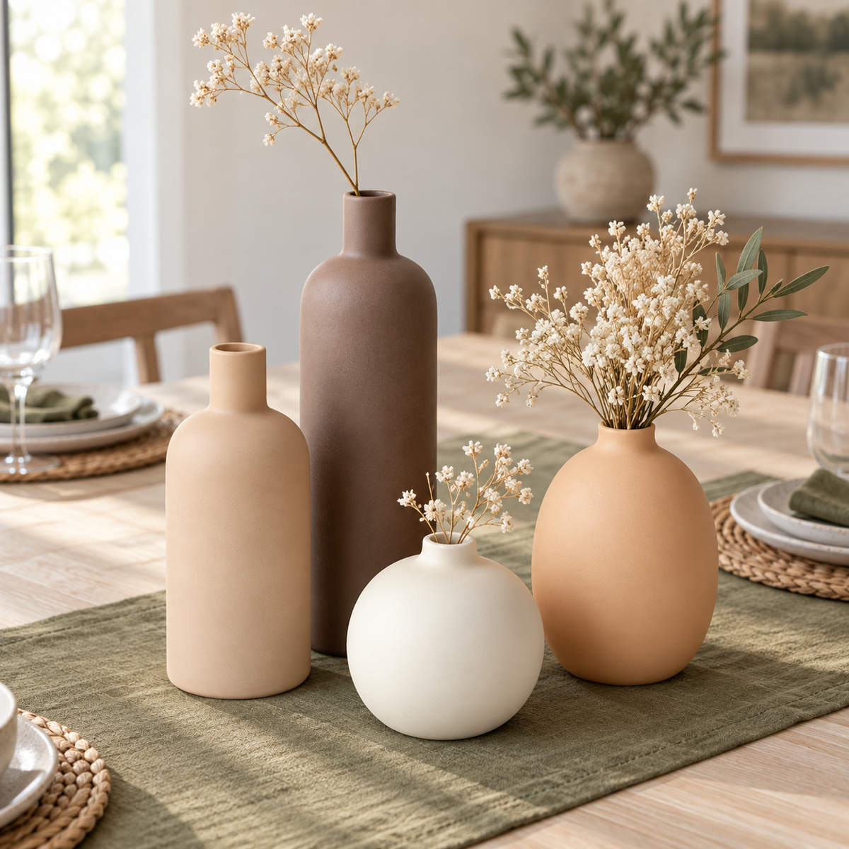 Earth Tone Ceramic Vase Set – Set of 4