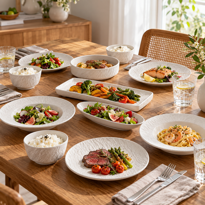 Rock Texture Ceramic Dinnerware Collection – Black & White