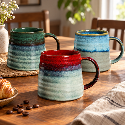 Reactive Glaze Ceramic Coffee Mug, 440 ml – Five Colors