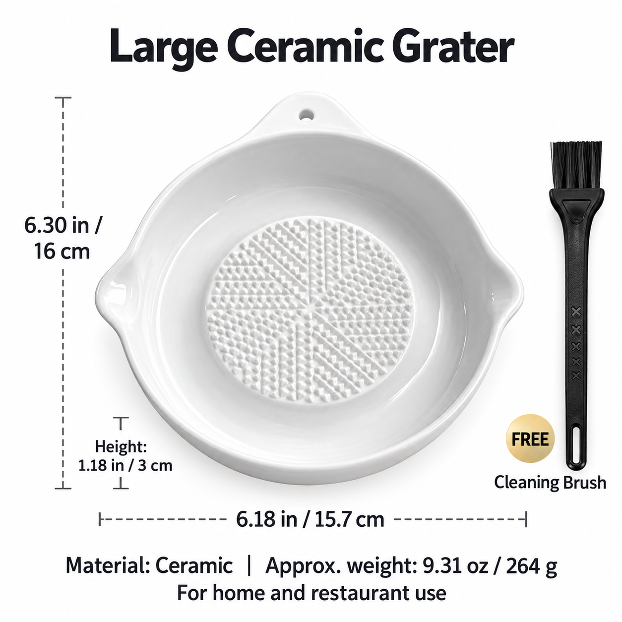 White Ceramic Garlic Grater Plate with Pouring Spout