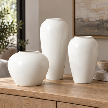 Ivory White Ceramic Vase – Three Sizes & Set of 3