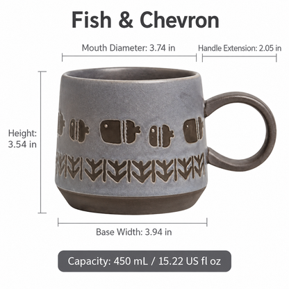 Textured Ceramic Fish Mug – Matte Grey, 450 mL