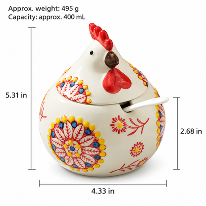Floral Hen Ceramic Seasoning Jar with Lid