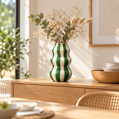 Striped Ceramic Wave Vase – Sculptural Home Décor