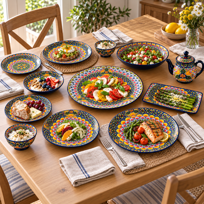 Colorful Floral Ceramic Tableware – Plates, Bowls, Platters & Teapot