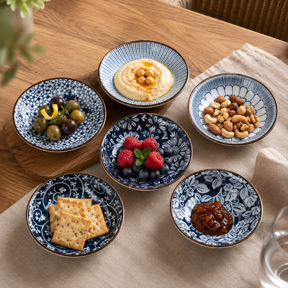 4-Inch Indigo Garden Ceramic Mini Bowls – Set of 6