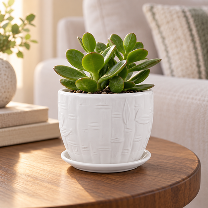 White Textured Ceramic Planter – Indoor Plant Pot