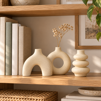 Sculptural Ceramic Vase Set of 3 – Arch, Donut & Wave
