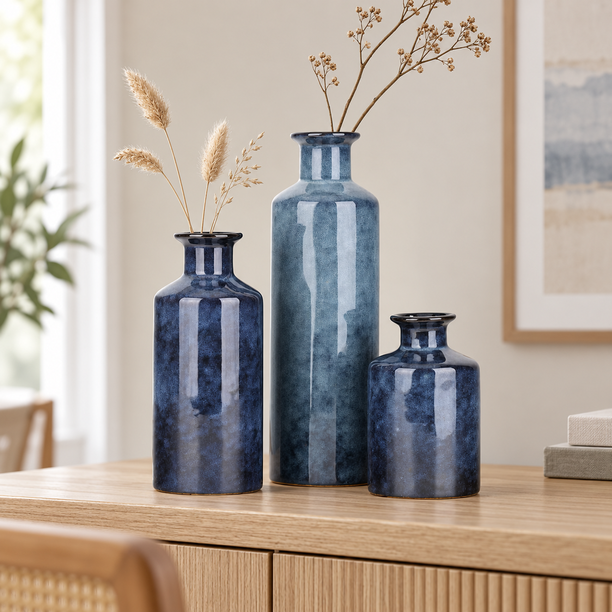Ceramic Vase Set of 3 – Green & White or Blue