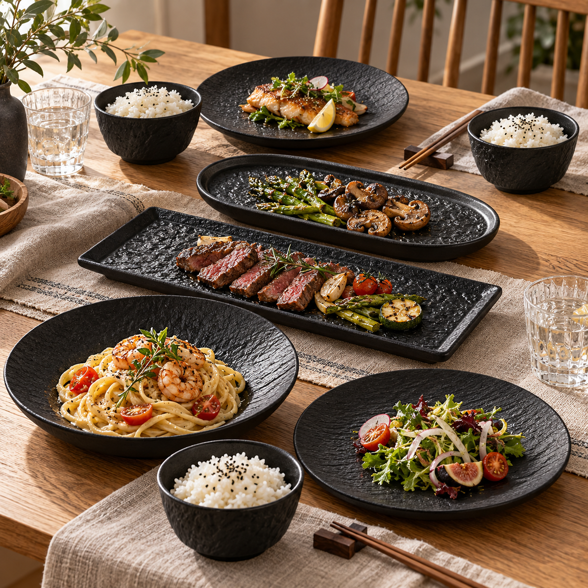 Rock Texture Ceramic Dinnerware Collection – Black & White