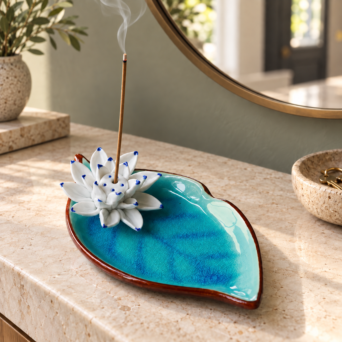Lotus Leaf Ceramic Incense Stick Holder