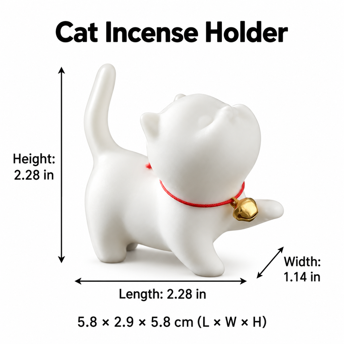 White Ceramic Cat Incense Holder – With or Without Tray