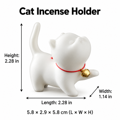 White Ceramic Cat Incense Holder – With or Without Tray