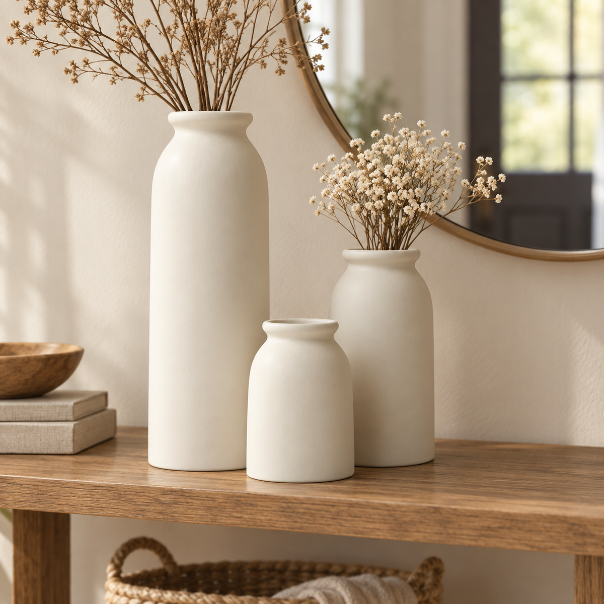 Ivory Ceramic Vase Set – Set of 3