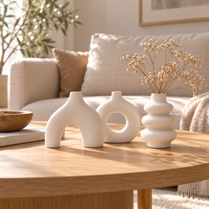 Sculptural Ceramic Vase Set of 3 – Arch, Donut & Wave