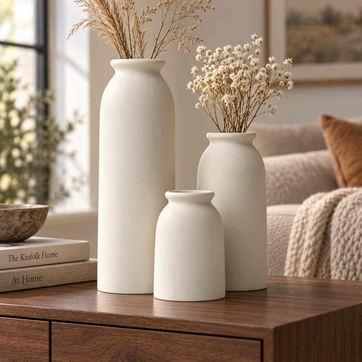 Ivory Ceramic Vase Set – Set of 3